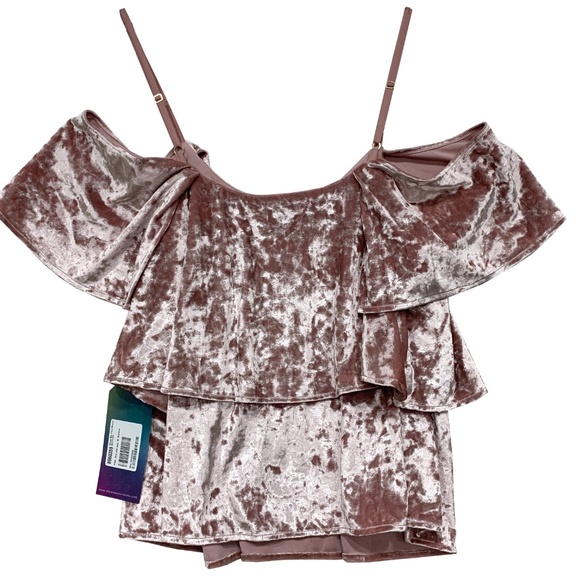 Show Me Your Mumu Velvet Ruffled Top Cold Shoulder - Picture 4 of 6